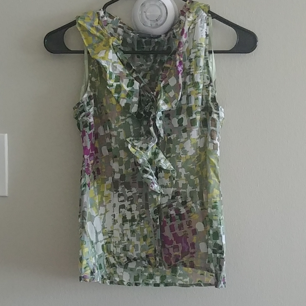 Green multi print ann taylor petite blouse